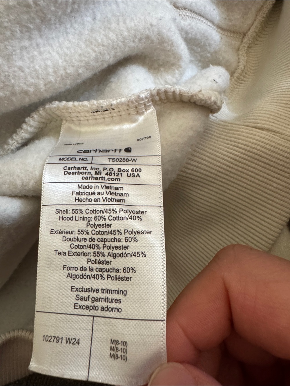 Carhartt Women’s Cream Hoodie Sweatshirt - Picture 10 of 10